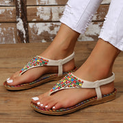 PU Leather Beaded Flat Sandals