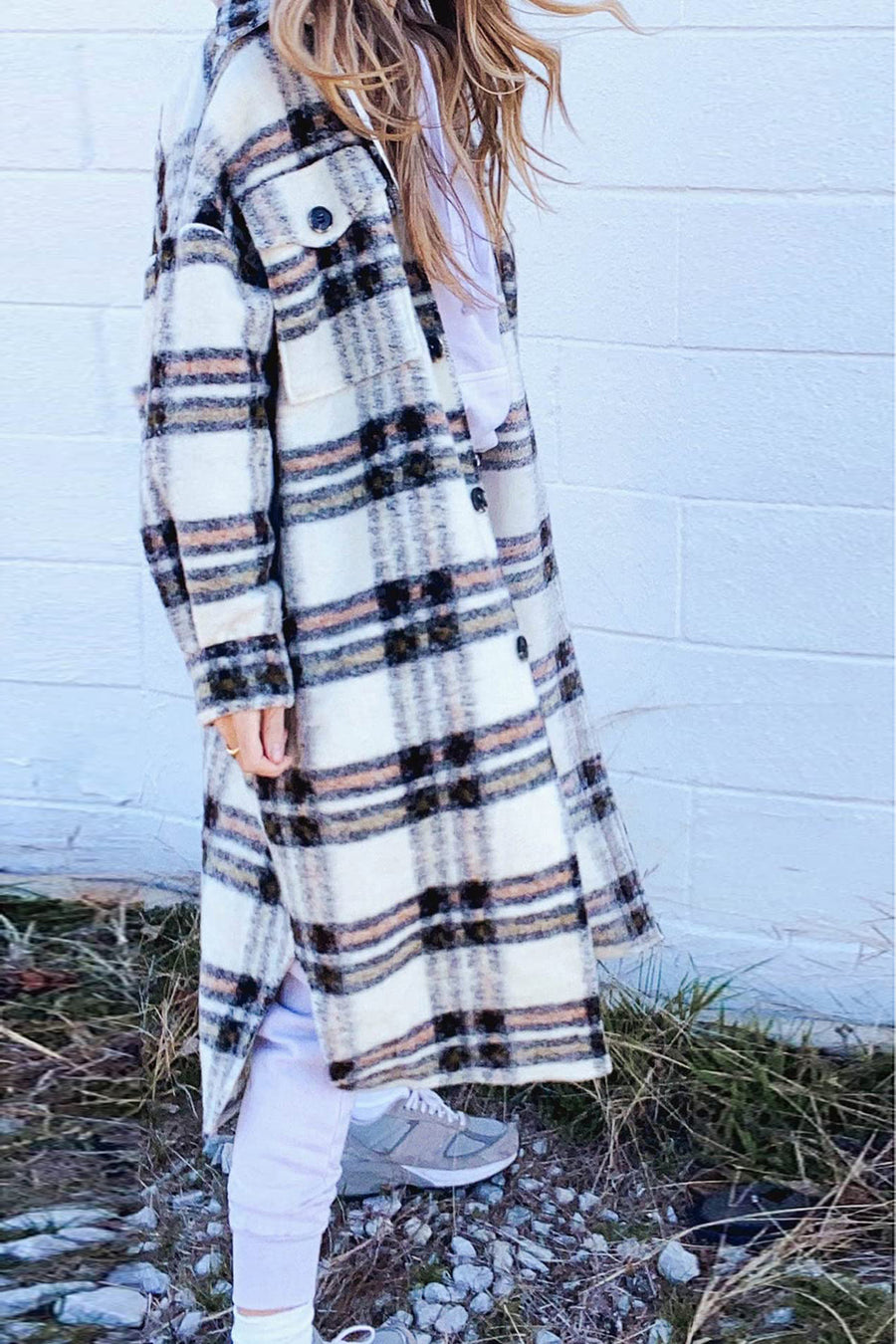 Pocketed Plaid Long Sleeve Coat