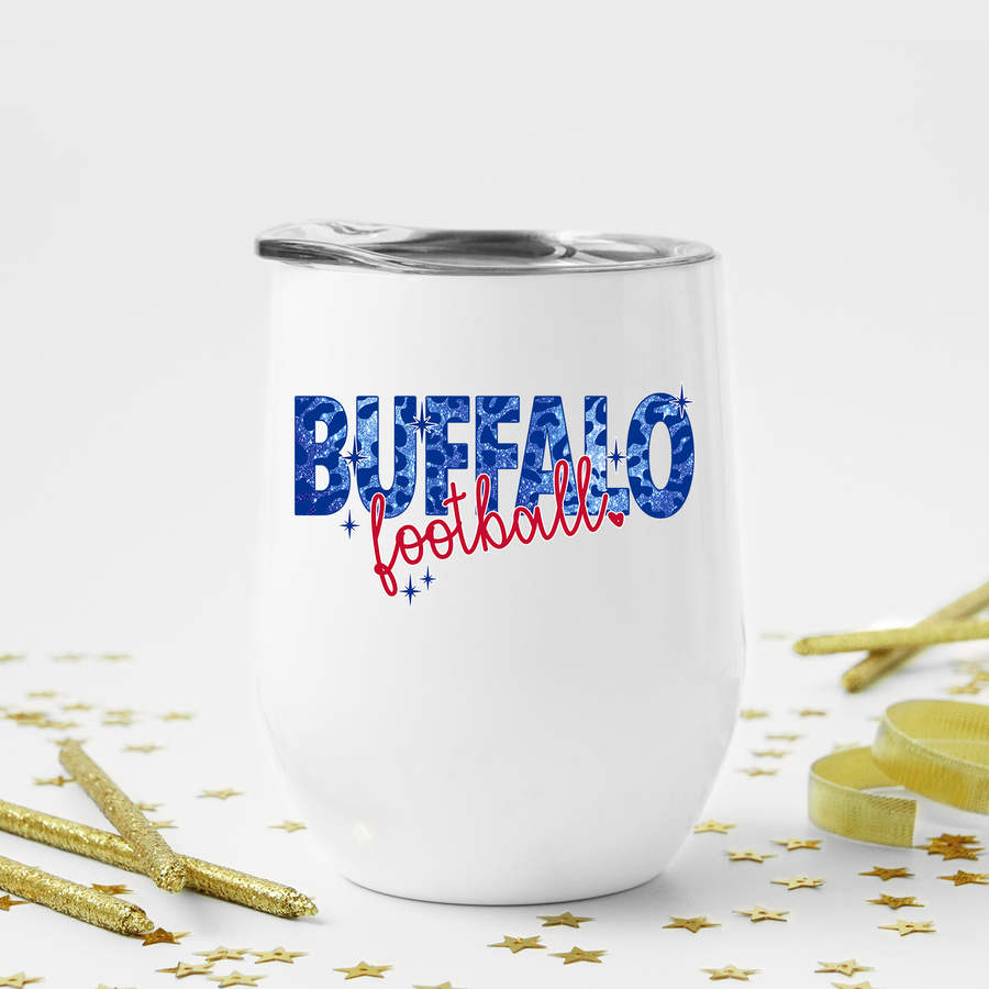 Buffalo Football Glitter Leopard Print Wine Tumbler