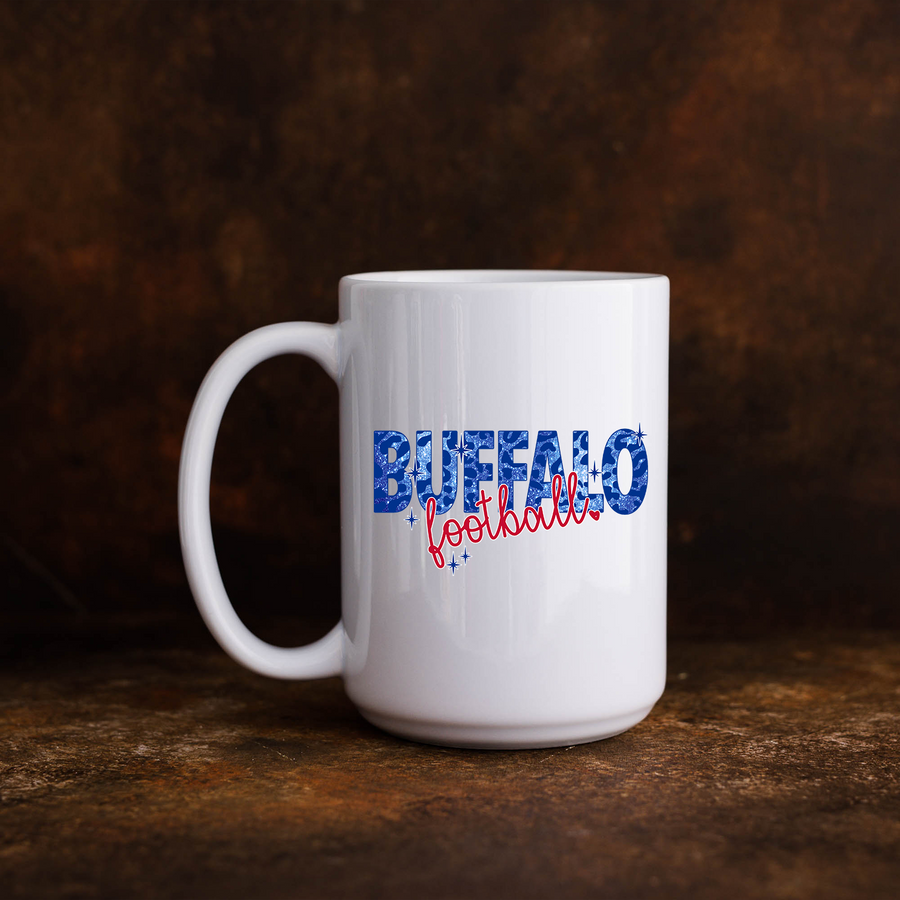 Buffalo Football Glitter Leopard Print 15oz Mug