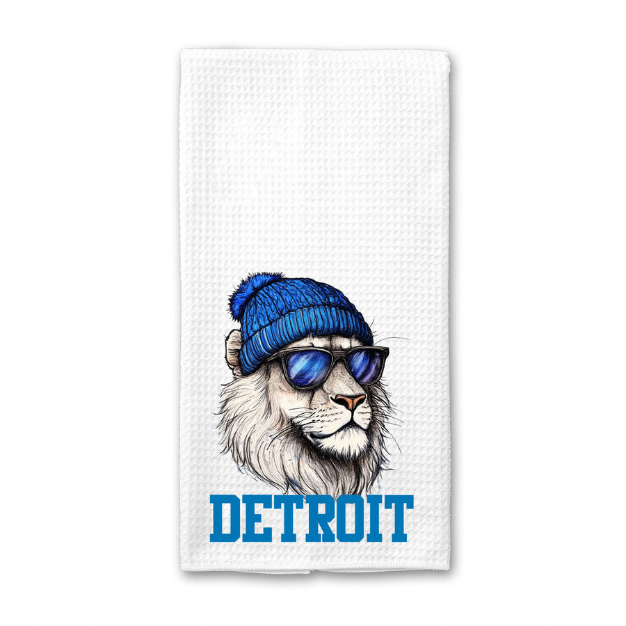 Detroit Beanie Lion Waffle Weave Towel