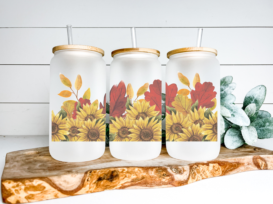 Fall Sunflowers Glass Can Tumbler