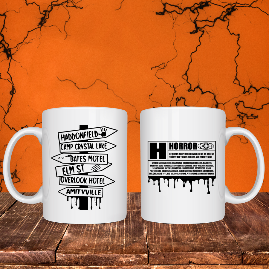 Horror Movie Directions Front and Back 15oz Mug