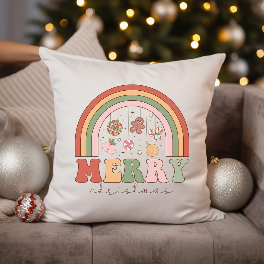 Merry Christmas Rainbow Pillow Case