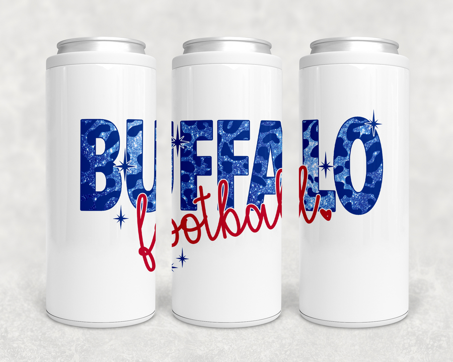 Buffalo Football Glitter Leopard Print Can Cooler