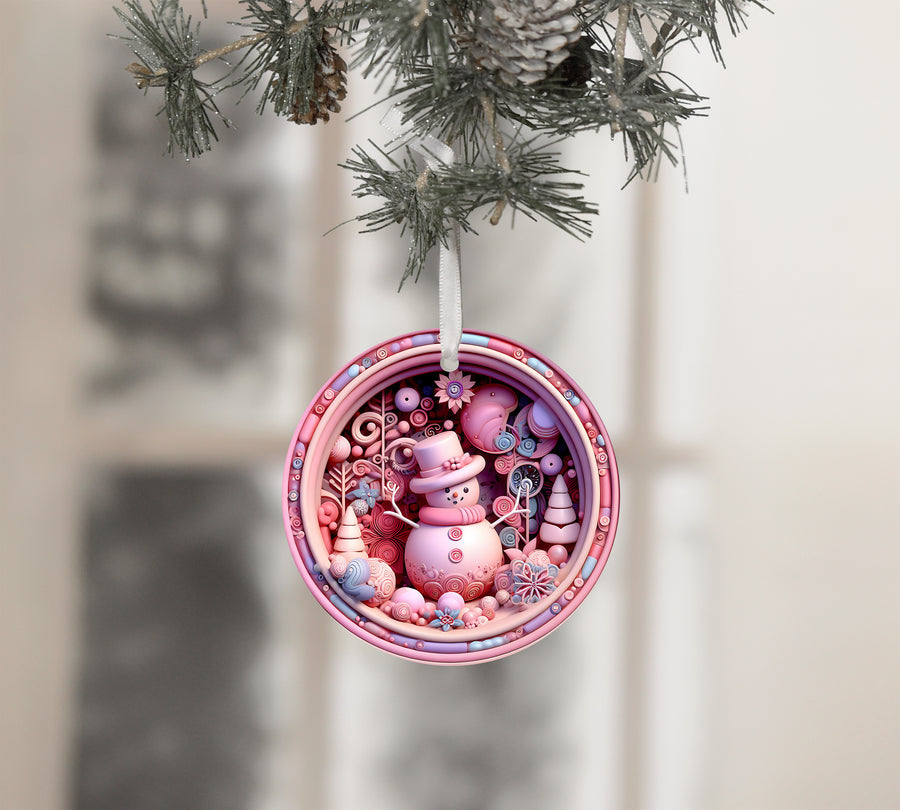 Pink Snowman Ornament