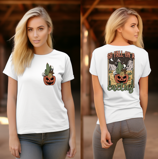 Go Fall On A Cactus Halloween Unisex T-shirt (Left Pocket and Back)