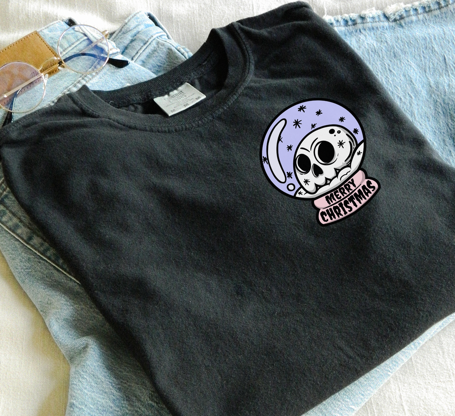 Skull Snow Globe Unisex T-shirt (Comfort Colors / Right Pocket)