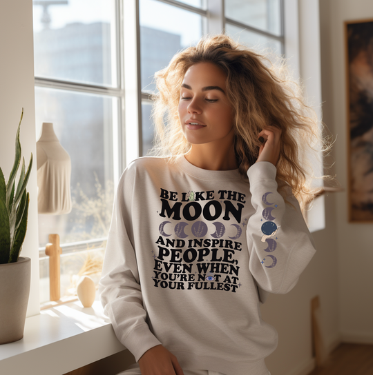 Be Like The Moon Heavy Blend Sweatshirt (Front and Sleeve)