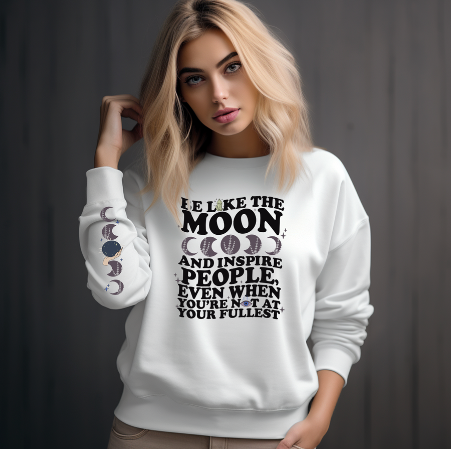 Be Like The Moon Heavy Blend Sweatshirt (Front and Sleeve)