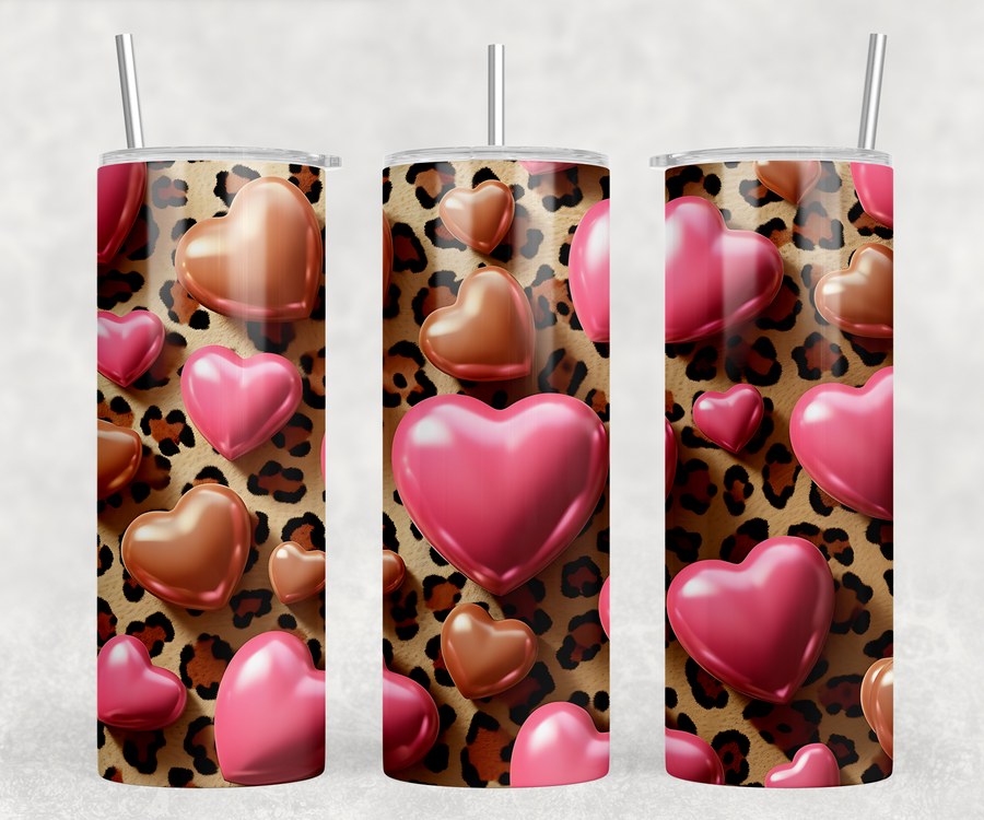 3D Leopard Hearts 20oz Skinny Tumbler
