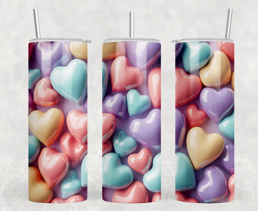 3D Candy Hearts 20oz Skinny Tumbler