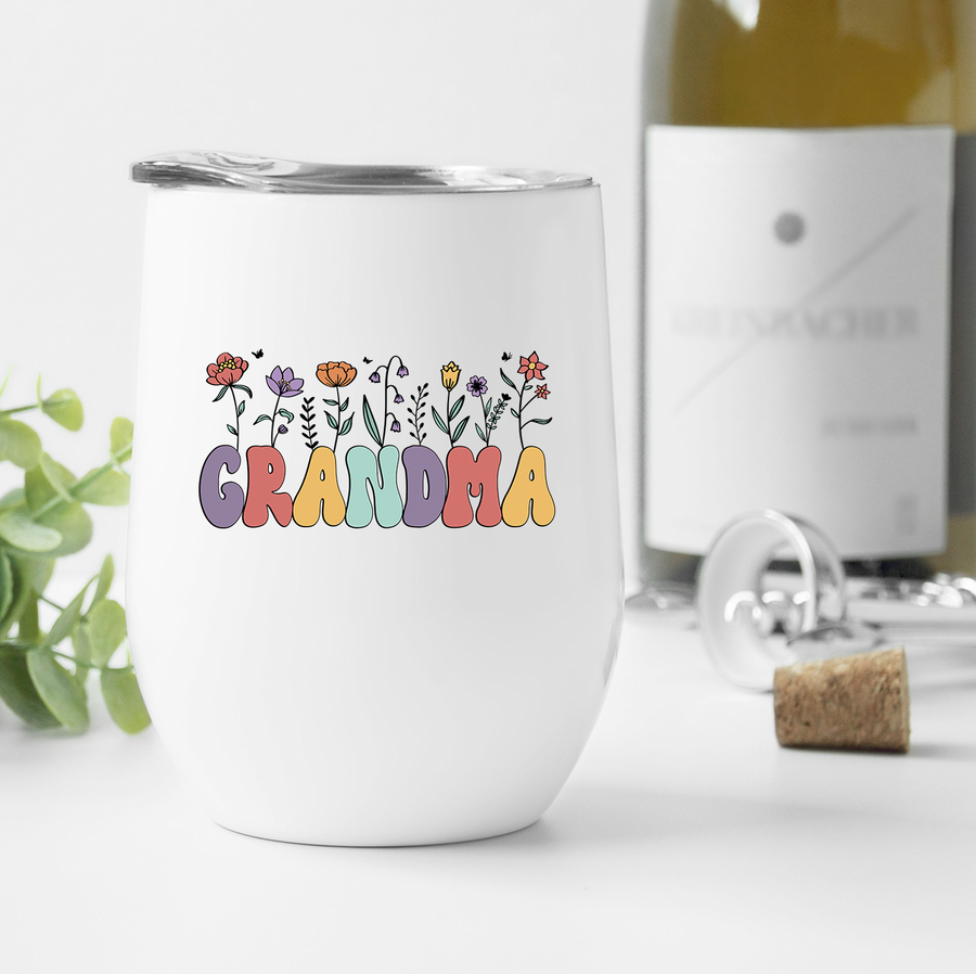 Grandma Spring Flowers Wine Tumbler