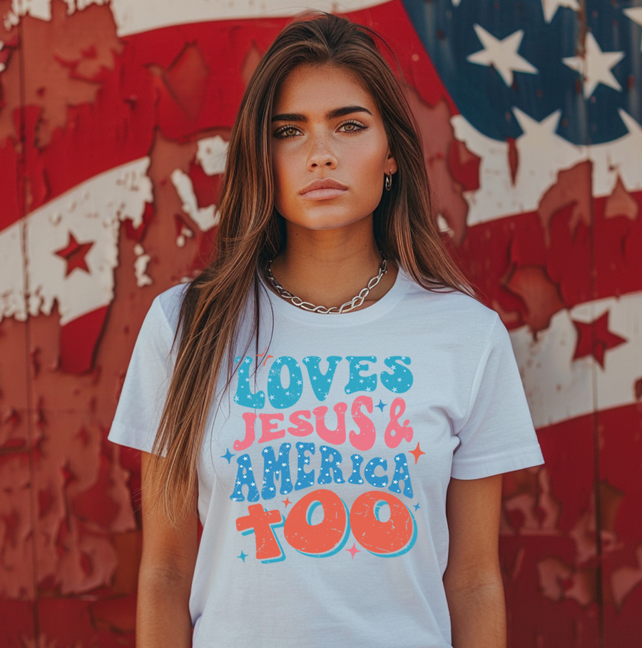 Loves Jesus and America Too Unisex T-shirt