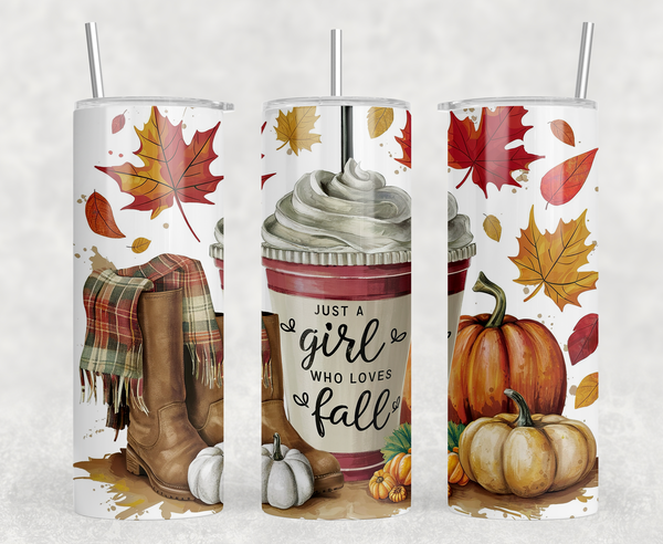 Just a Girl Who Loves Fall 20oz Skinny Tumbler  Print Bar Apparel