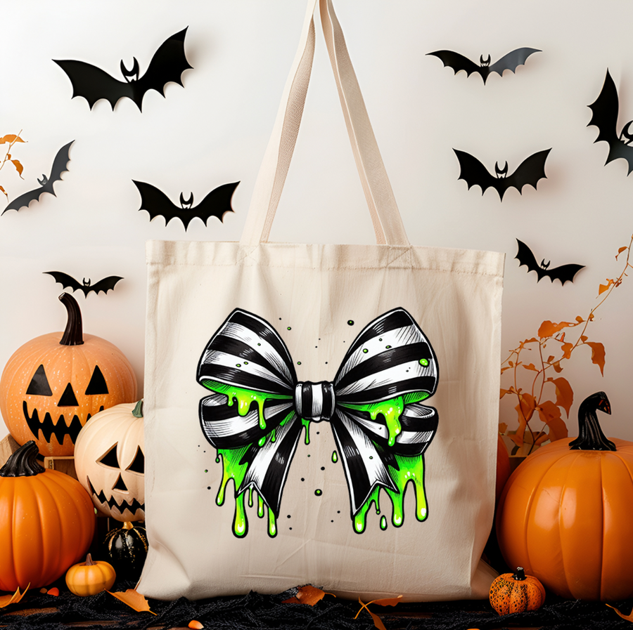 Striped Toxic Bow Halloween Tote Bag