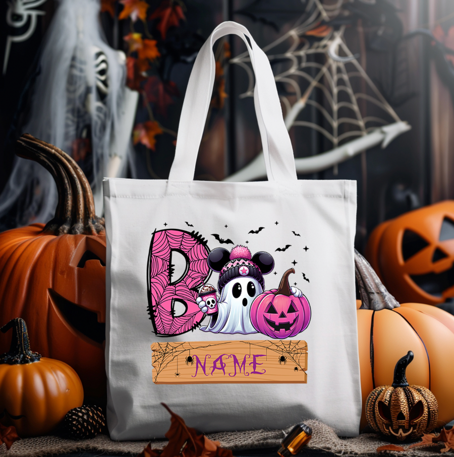 Custom Pink Ghost. Halloween Tote Bag