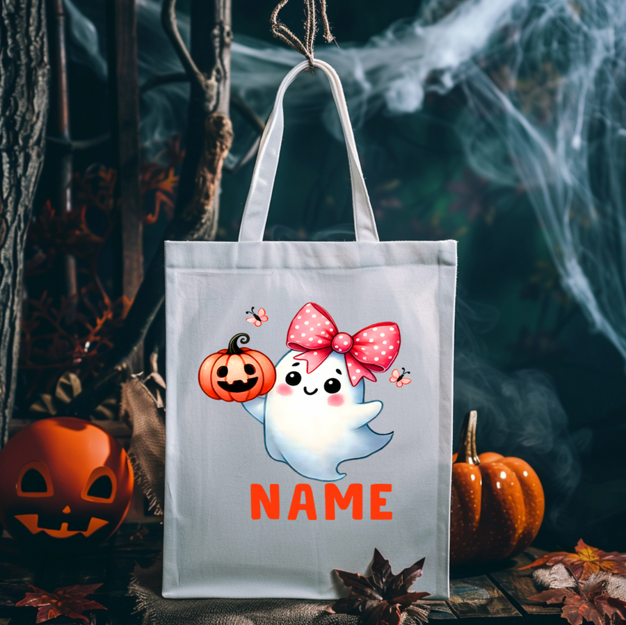 Custom Cute Girl Ghost Halloween Tote Bag