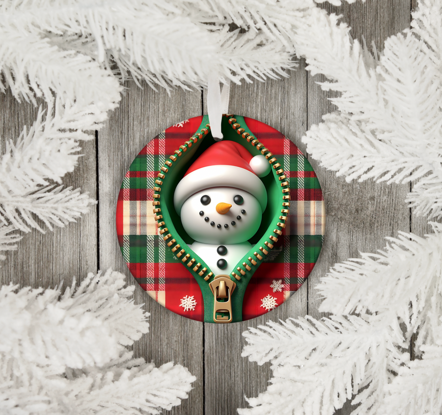 Plaid Snowman Ornament