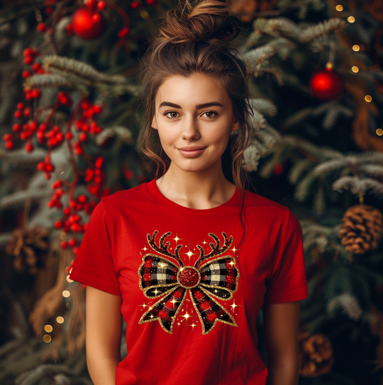 Christmas Reindeer Bow Unisex T-shirt