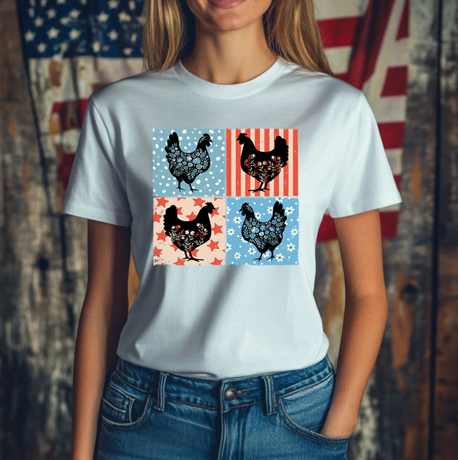 Floral USA Chickens Unisex T-shirt