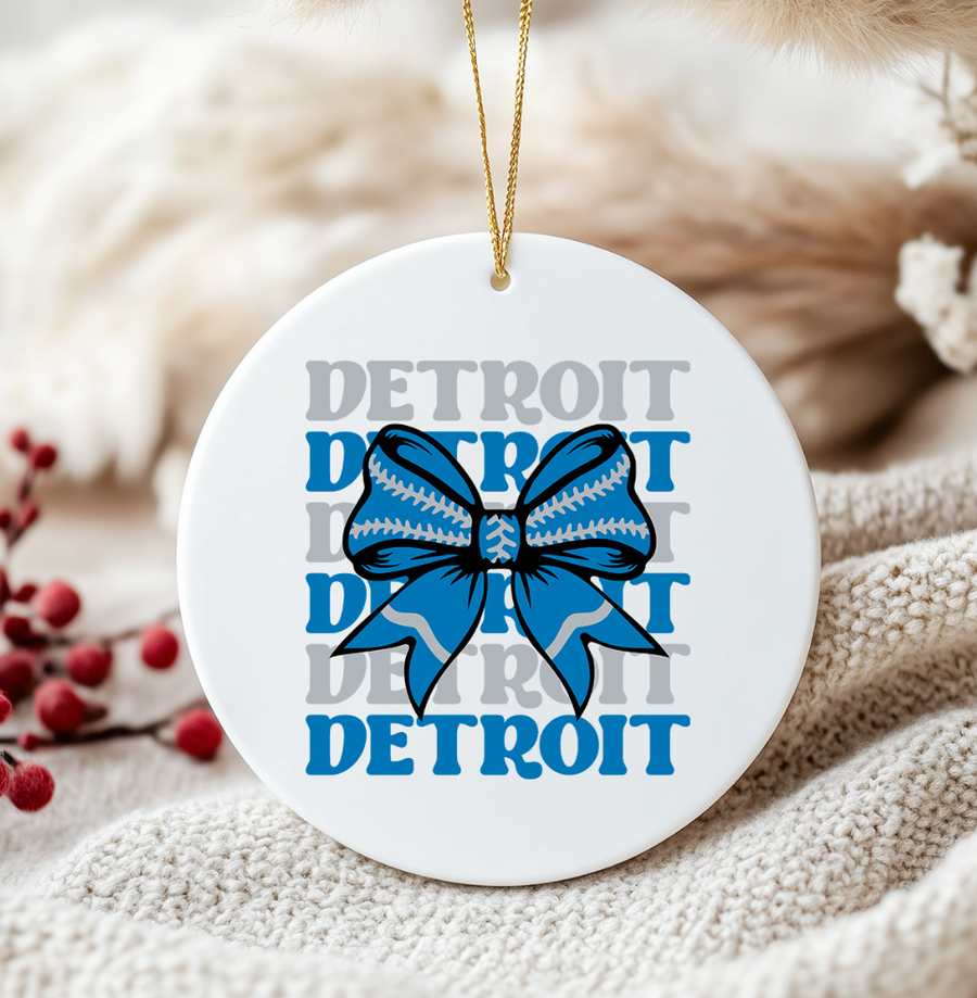 Detroit Football Bow - Holiday Ornament