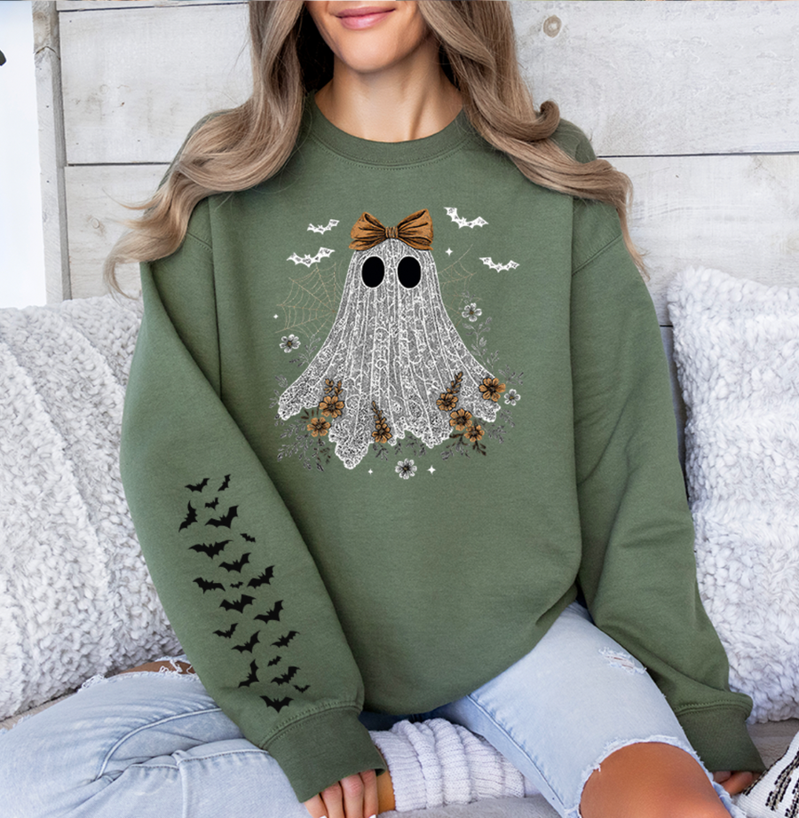 Cute Lace Ghost Sweatshirt (Front and Sleeve)