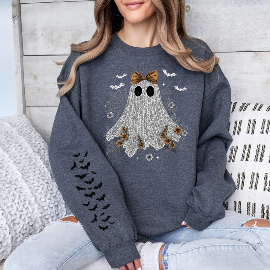Cute Lace Ghost Sweatshirt (Front and Sleeve)