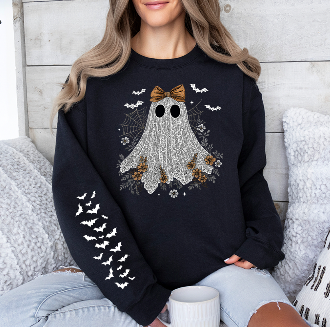 Cute Lace Ghost Sweatshirt (Front and Sleeve)
