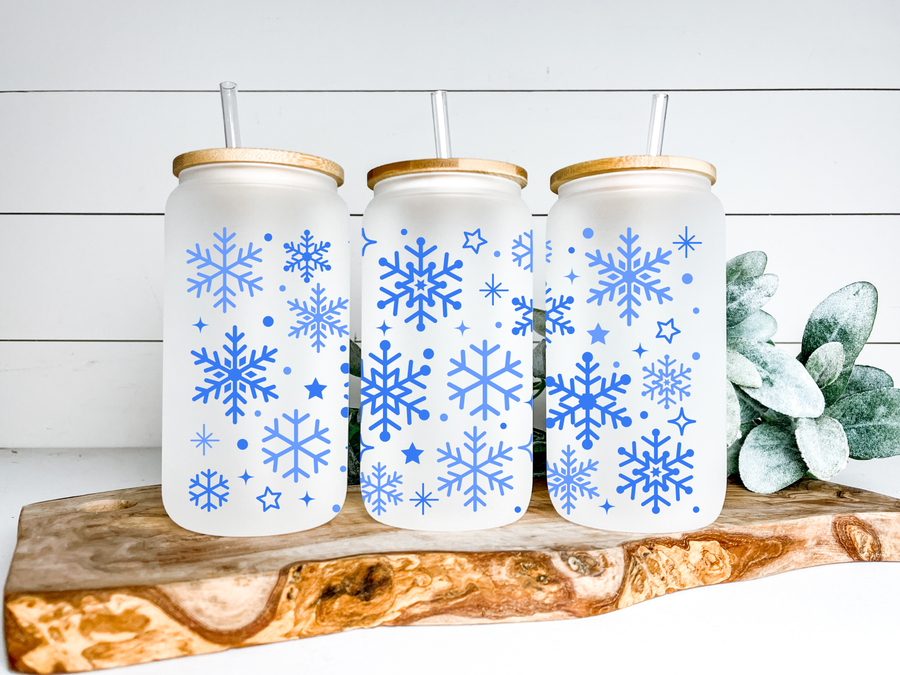 Snowflakes Glass Can Tumbler