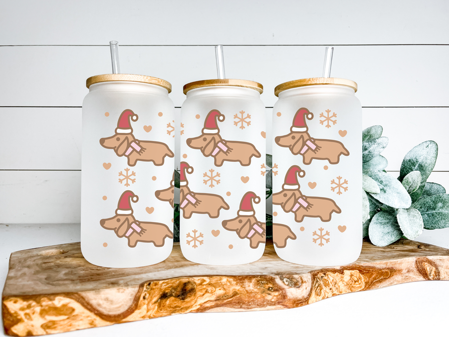 Wiener Dog Christmas Glass Can Tumbler
