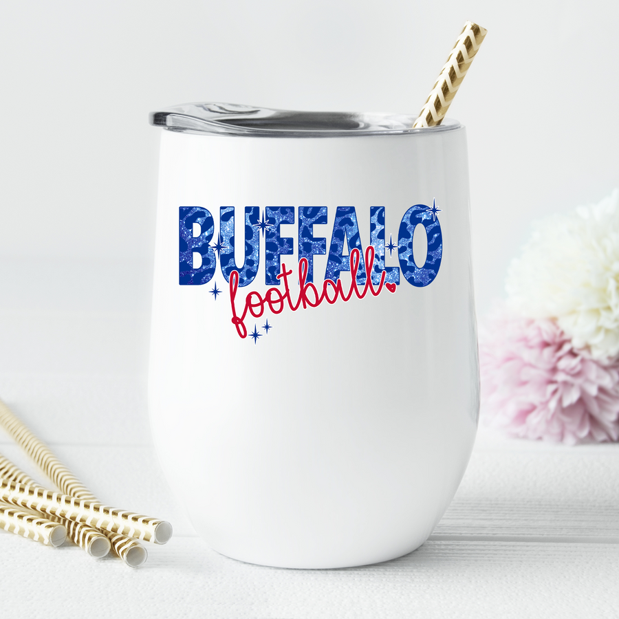 Buffalo Football Glitter Leopard Wine Tumbler