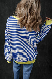 Pumpkin Striped Round Neck Long Sleeve Sweatshirt