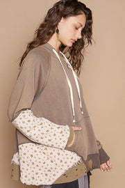 POL Floral Patchwork Distressed Drawstring Hoodie