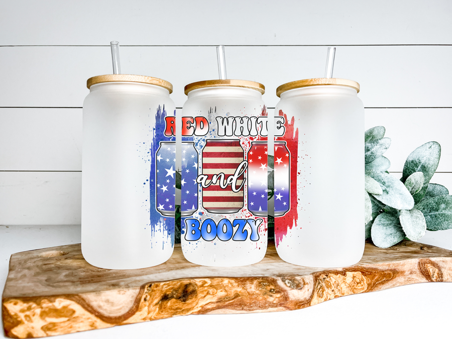 Red White and Boozy Glass Can Tumbler