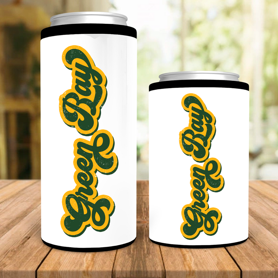 Retro Green Bay Distressed Can Cooler