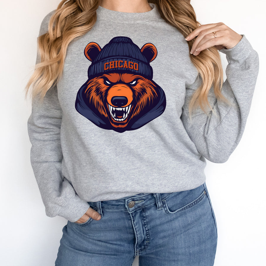 Chicago Beanie Bear Vintage Cartoon Unisex Sweatshirt