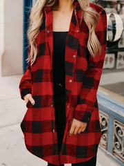 Plaid Collared Neck Snap Down Long Sleeve Jacket