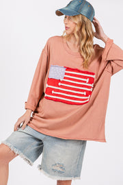 SAGE + FIG Full Size American Flag Patch Drop Shoulder T-Shirt