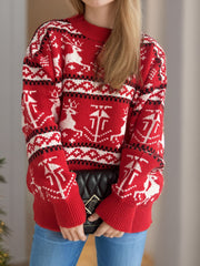 Christmas Element Round Neck Long Sleeve Sweater