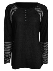 Full Size Striped Quarter Button Long Sleeve T-Shirt