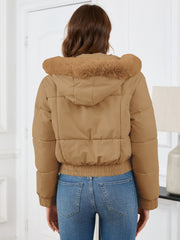 Pocketed Long Sleeve Cropped Hooded Winter Coat