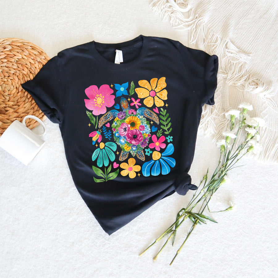 Floral Sea Turtle Unisex T-Shirt