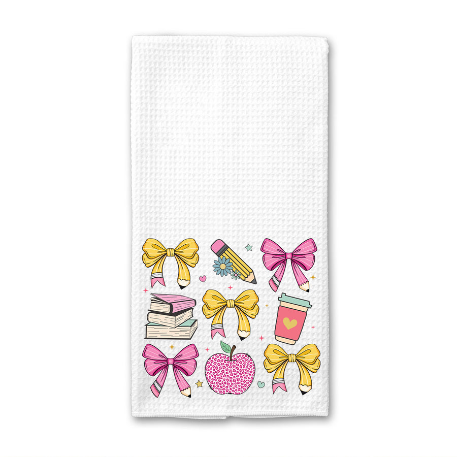 Teacher Coquette Pencil Bow Kitchen Towel