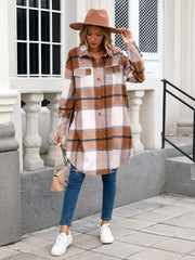 Plaid Button Up Long Sleeve Longline Outerwear