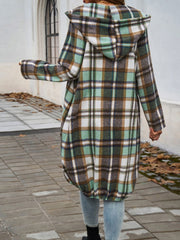 Plaid Zip Up Hooded Coat