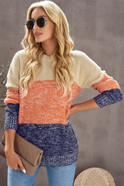 Color Block Round Neck Long Sleeve Sweater