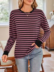 Striped Round Neck Long Sleeve T-Shirt