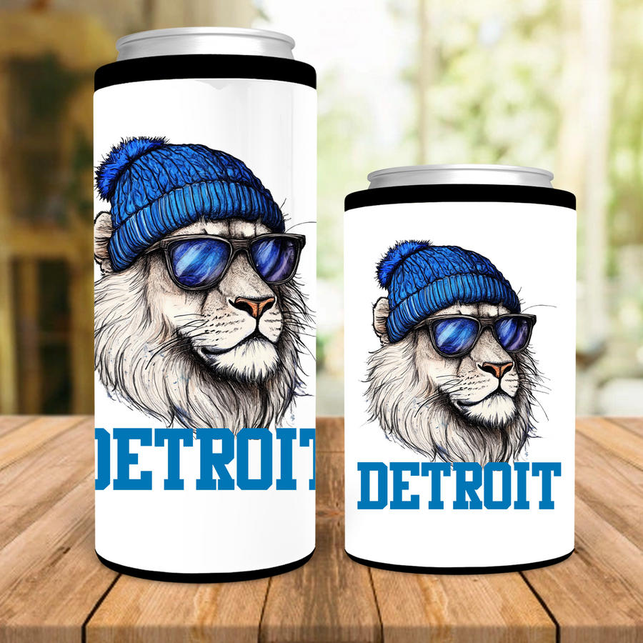 Detroit Beanie Lion Can Cooler