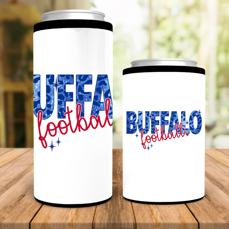 Buffalo Football Glitter Leopard Can Cooler